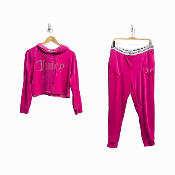 Juicy Couture Pink Bling Velour Matching Tracksuit Set‎ Size Large - Picture 1 of 13
